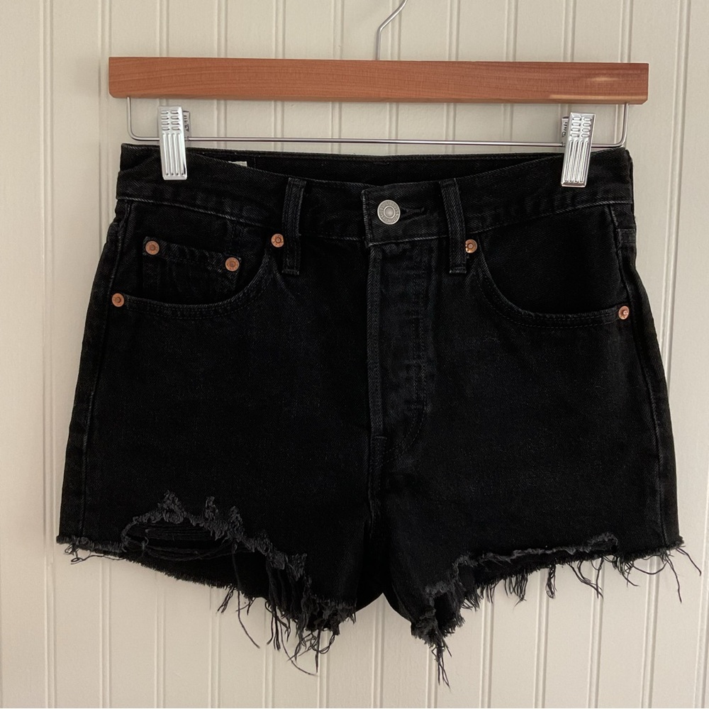 Black Frayed Hem Women's Denim Shorts